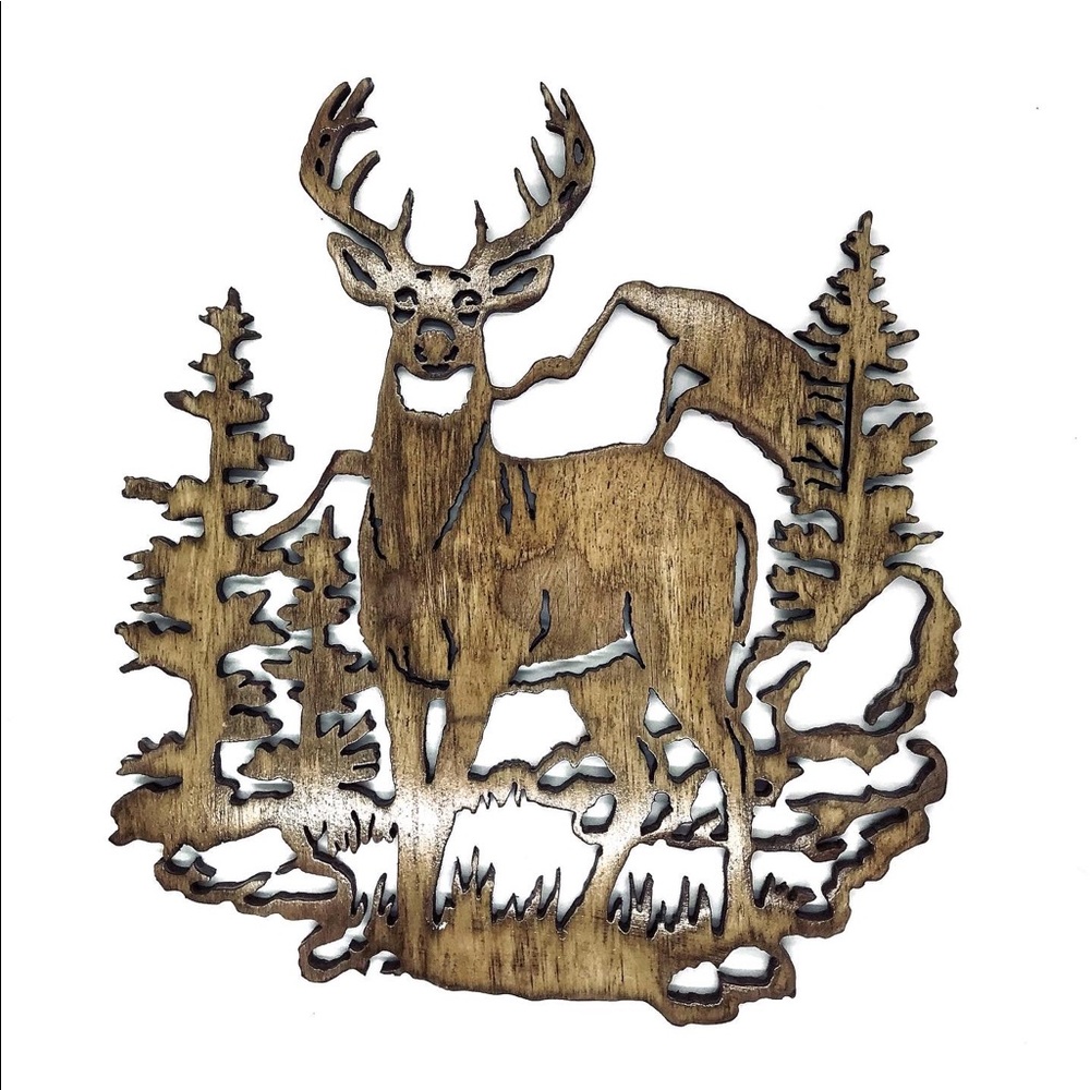 Handcrafted wood deer art